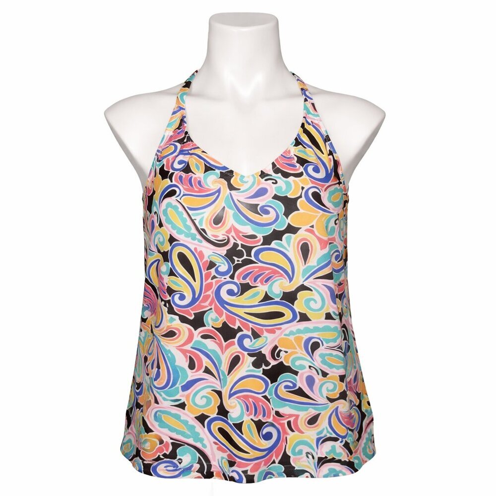 Island Escape Multicolor Paisley Racerback Tankini Swim Top Size 14 – Retro Boho